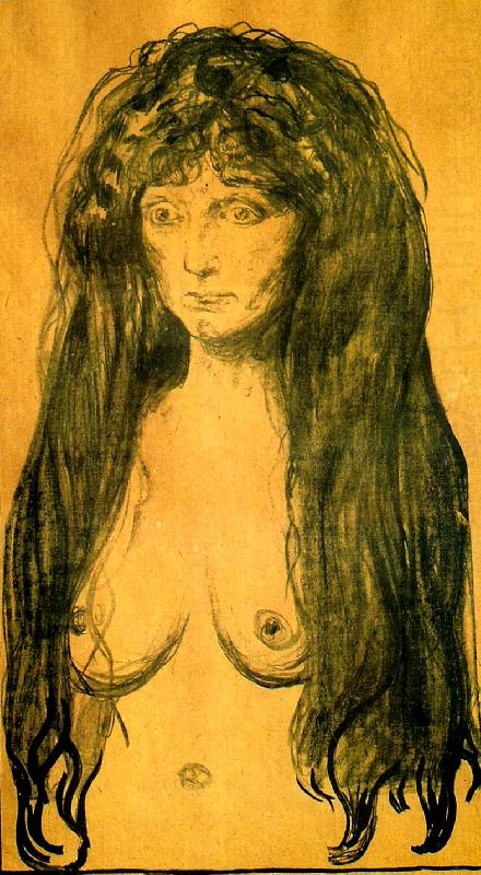 kvinna med rott har och grona, Edvard Munch